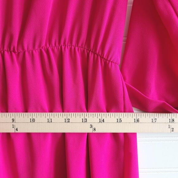 Everly Dress Womens Small Pink 3/4 Sleeve V Neck Elastic Waist Partly Lined USA - Picture 7 of 12